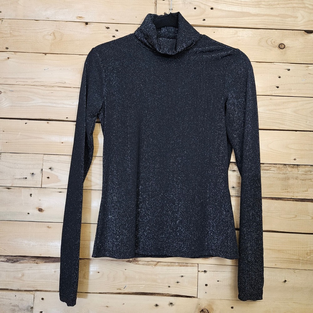 Black Sparkle Turtleneck Top - Women's Long Sleeve - Picture 2 of 7